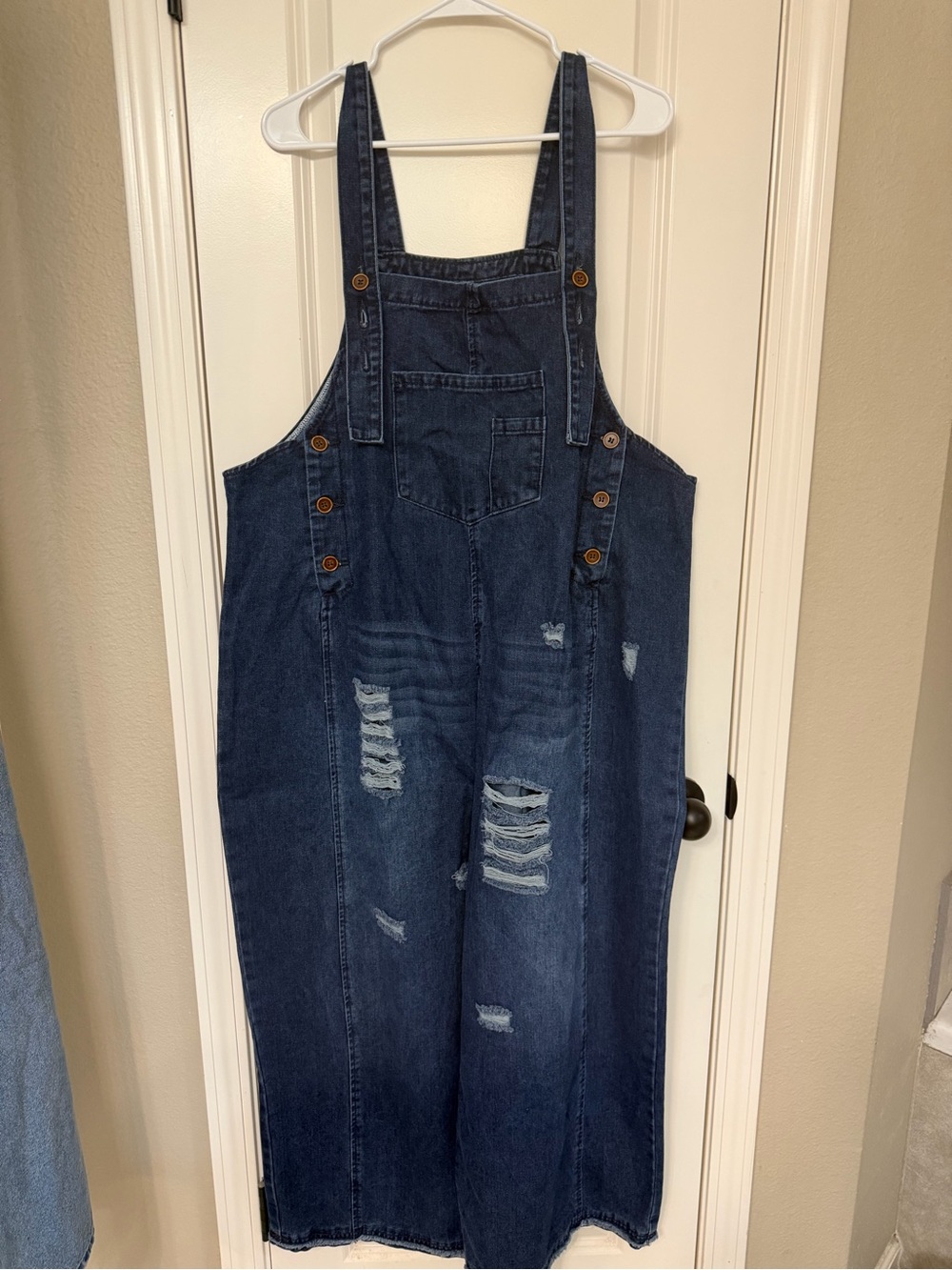 SHEIN Dark Blue Distressed Wide Leg Denim Jumpsuit